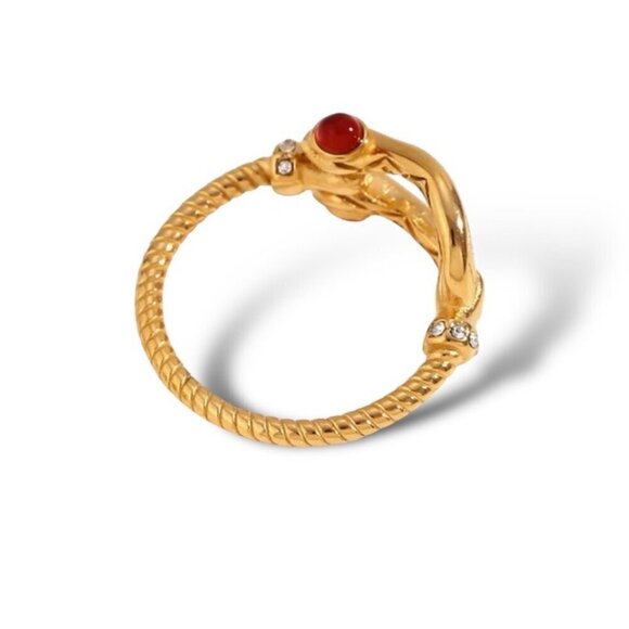 NWT Buckle Ring Sz.8 18K Gold Plated Red Zircon CZ Detail Boho Western - Picture 6 of 10